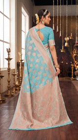 Jungle Green Cotton Shimmer Saree with Stone Work and Grand Pallu, Designer Saree with Blouse