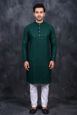 Hand-Embroidered Men's Lakhnavi Kurta with Sequin Details - AI Model Photo 3