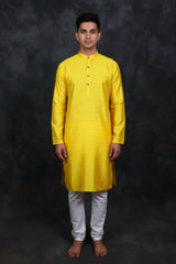 Yellow Men's Kurta Pyjama Jodhpuri Suit - Traditional - AI Model Photo 1