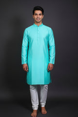 Green Men's Patterned Kurta & Pyjama - AI Model Photo 3