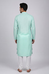 Men's Classic Jacquard Kurta: Luxurious, Intricate Weaving for Weddings - AI Model Photo 3