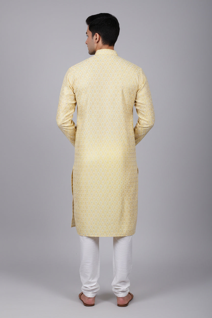 Men's White Jacquard Kurta for Weddings and Parties from JCSFashions - AI Model Photo 1