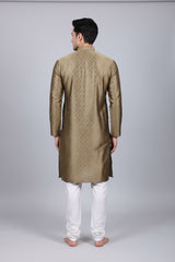 Green Modern Men's Diamond Pattern Kurta - Tradition - AI Model Photo 3