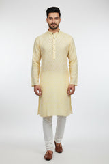 Men's White Jacquard Kurta for Weddings and Parties from JCSFashions - AI Model Photo 3