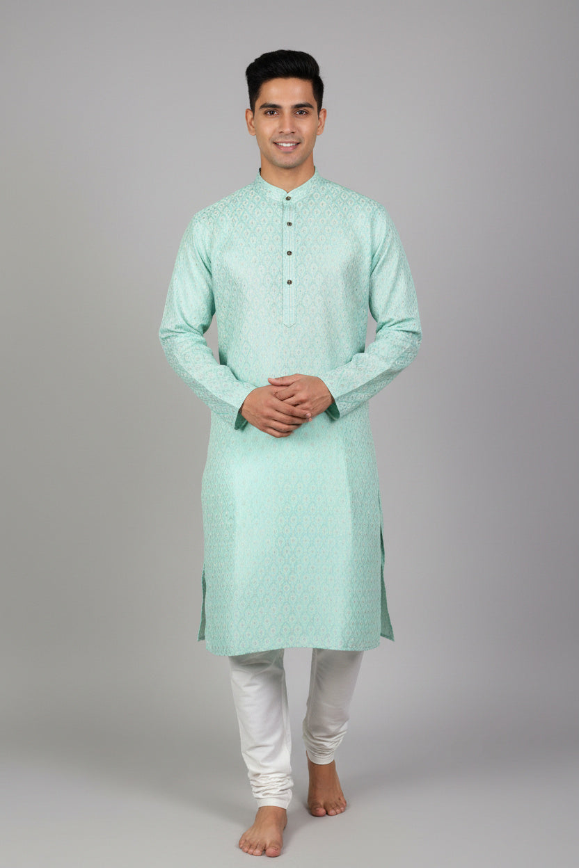 Men's Classic Jacquard Kurta: Luxurious, Intricate Weaving for Weddings - AI Model Photo 1