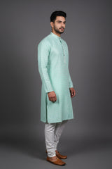Men's Classic Jacquard Kurta: Luxurious, Intricate Weaving for Weddings - AI Model Photo 2