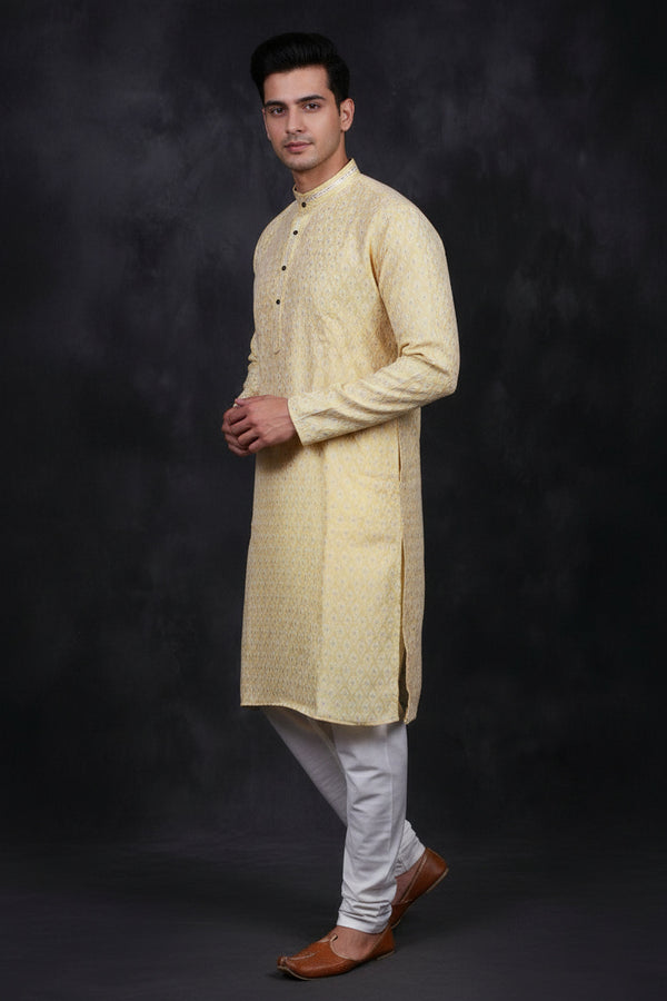 Men's White Jacquard Kurta for Weddings and Parties from JCSFashions - AI Model Photo 2