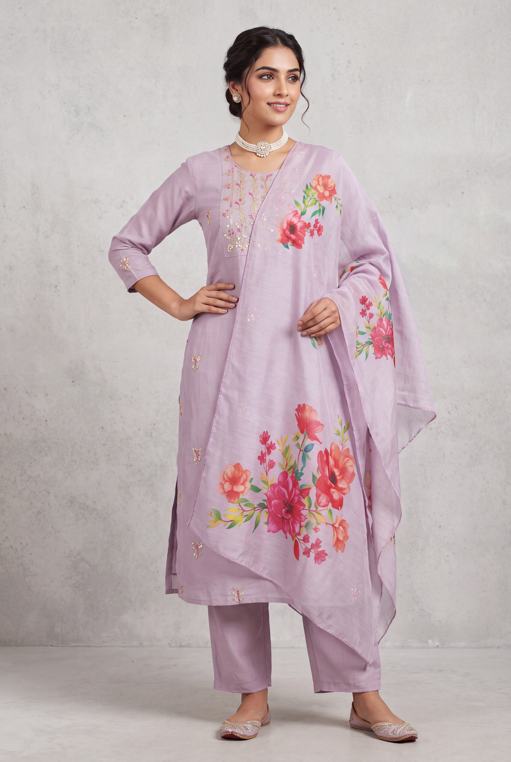 Lavender Salwar Kameez – Roman Silk 3-Piece with Dupatta