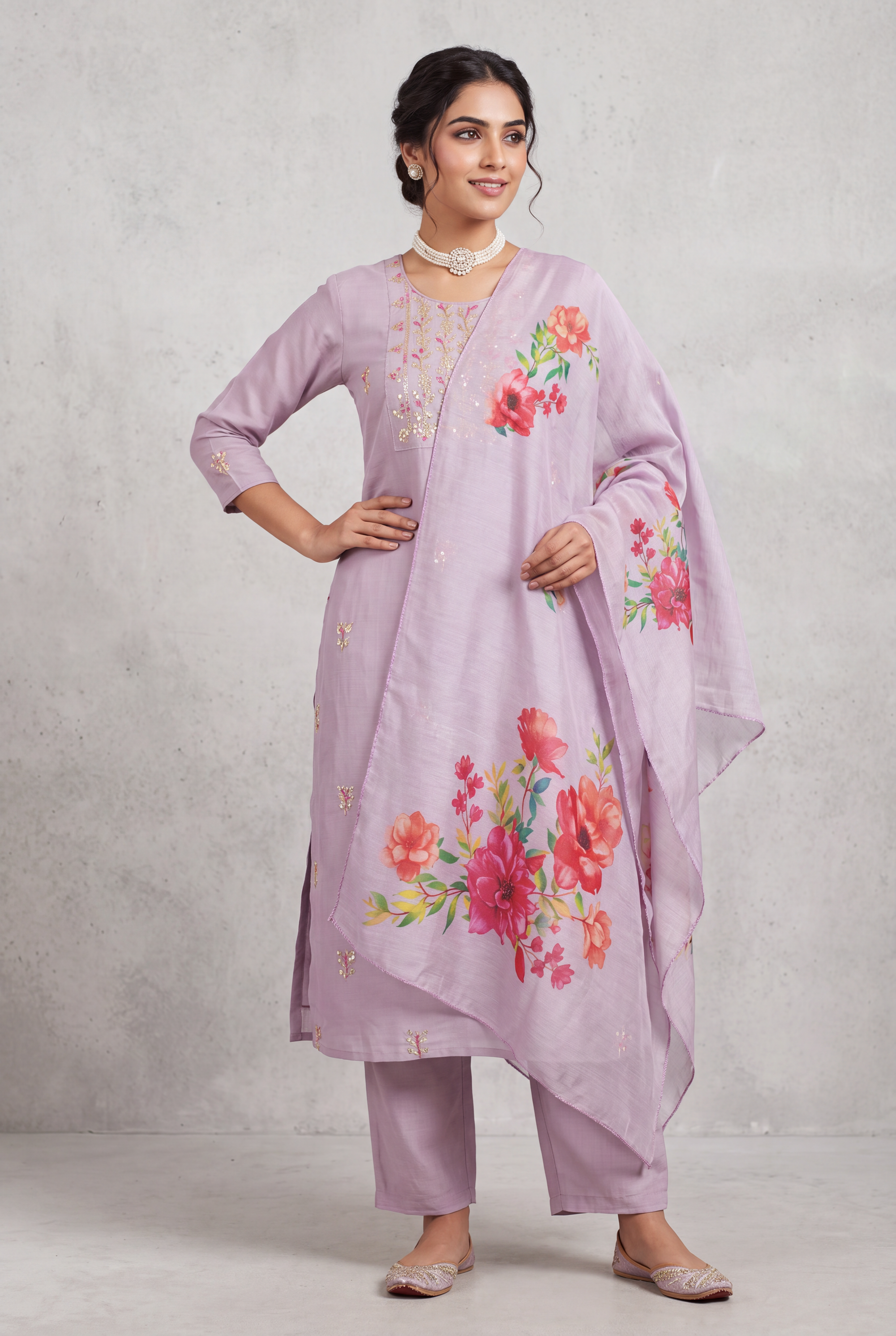 Lavender Salwar Kameez – Roman Silk 3-Piece with Dupatta