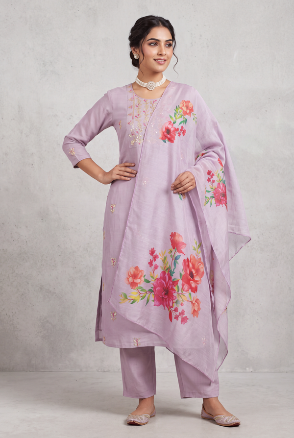 Lavender Salwar Kameez – Roman Silk 3-Piece with Dupatta