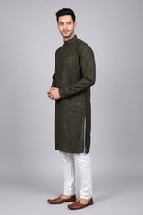 Green Men's Lakhnavi Embroidery Kurta - Traditional - AI Model Photo 3
