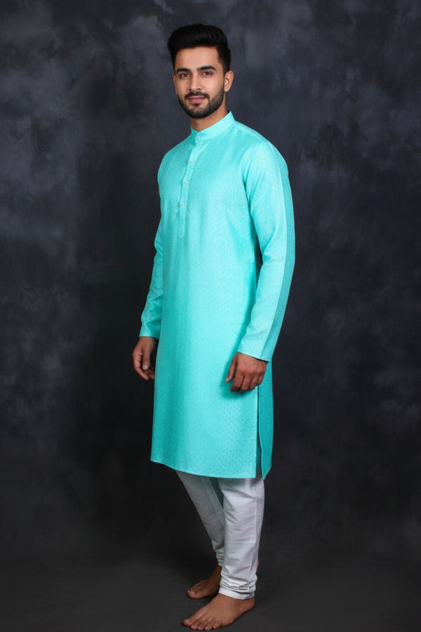 Green Men's Patterned Kurta & Pyjama - AI Model Photo 1