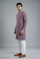 Purple Men's Zebra Embroidery Kurta - Culture Meets - AI Model Photo 2