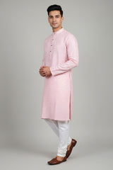 Pink Men's White Jacquard Kurta: Traditional Meets - AI Model Photo 2