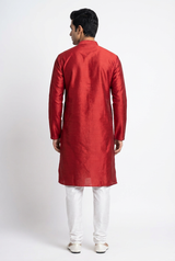 Red Men's Semi-Silk Wedding Kurta: Tradition Meets - AI Model Photo 3