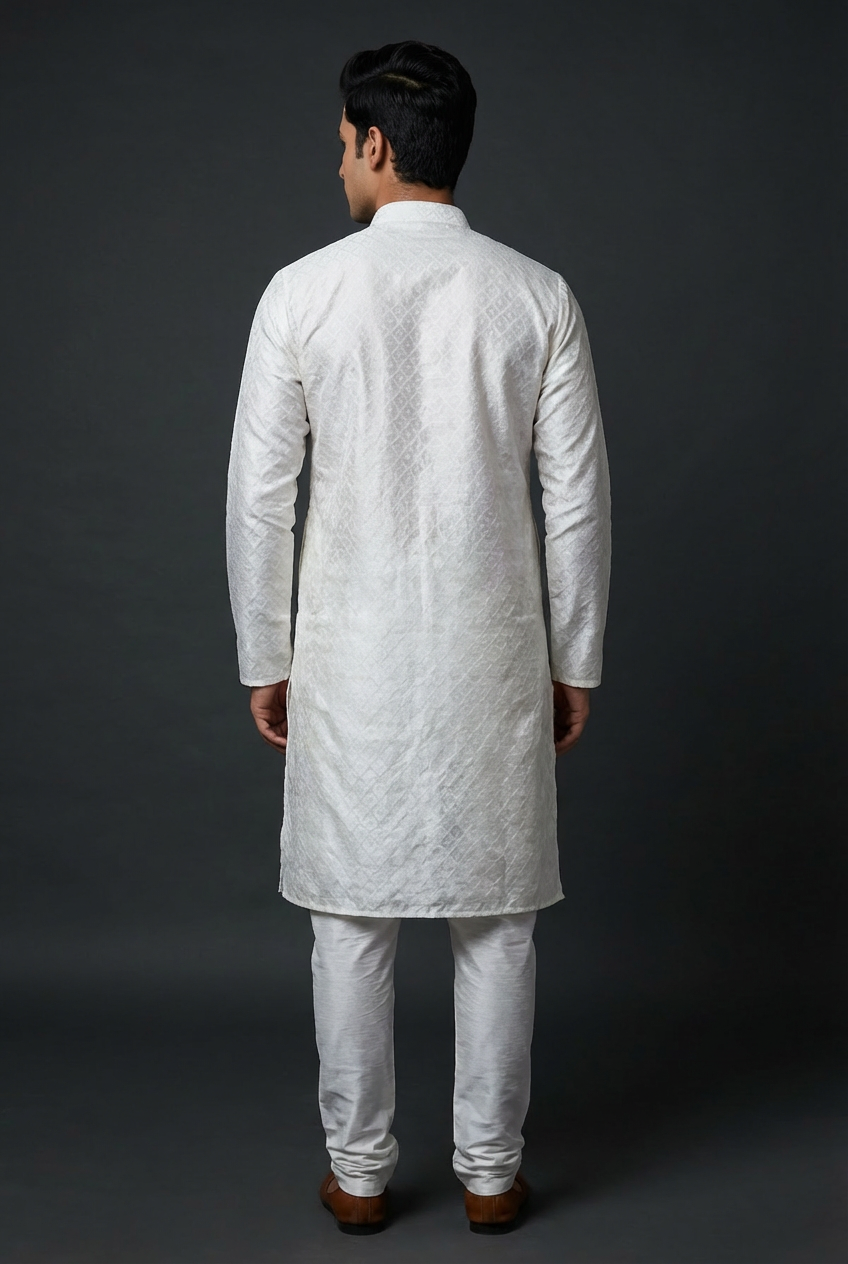 Chic Men's Diamond Pattern Kurta - Regal Design and Premium Comfort - AI Model Photo 1