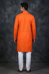 Orange Men's Cotton Kurta: Breezy meets - AI Model Photo 2