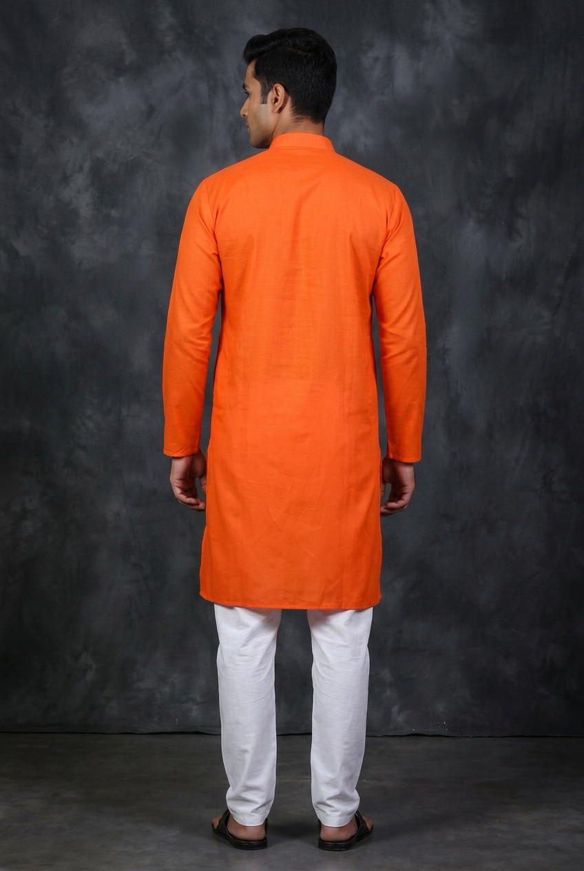 Orange Men's Cotton Kurta: Breezy meets - AI Model Photo 2