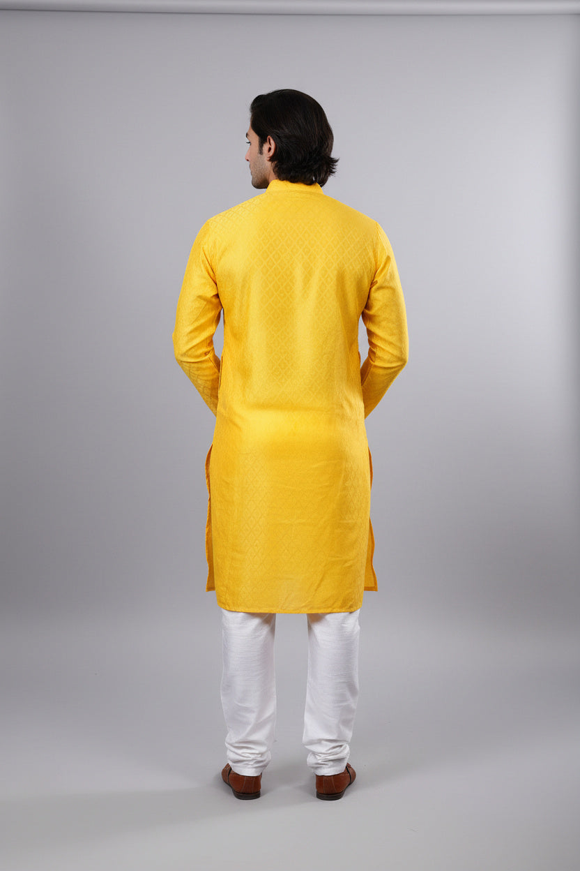 Yellow Men's Kurta - Traditional Design Meets Modern - AI Model Photo 1