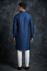 Navy Jodhpuri Suit: Men's Kurta-Pyjama - AI Model Photo 2