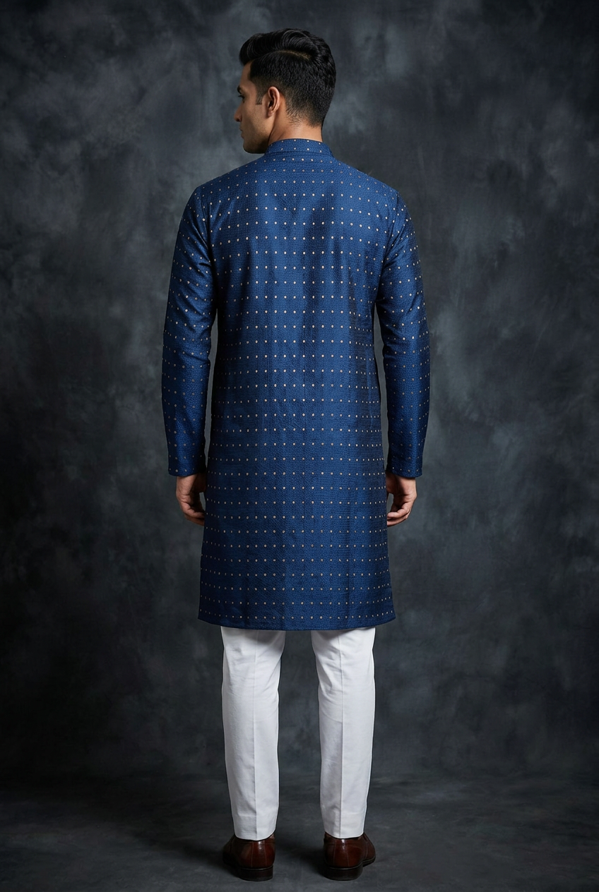 Navy Jodhpuri Suit: Men's Kurta-Pyjama - AI Model Photo 2