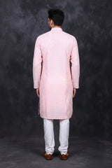 Pink Men's White Jacquard Kurta: Traditional Meets - AI Model Photo 1