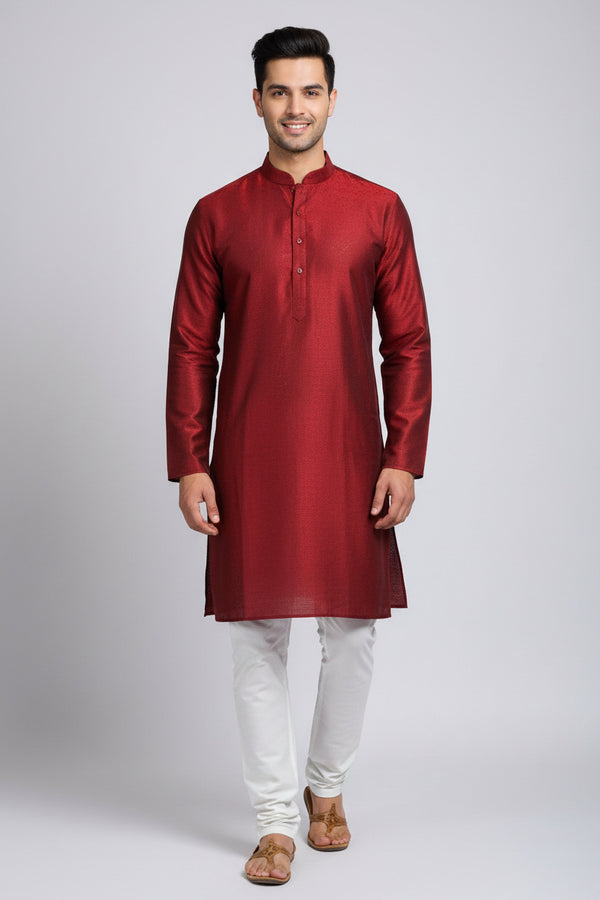 Red Patterned Kurta Pyjama & Jodhpuri Suit - AI Model Photo 3