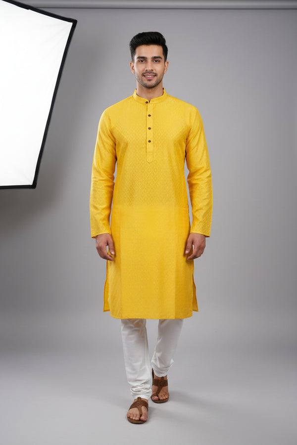 Yellow Men's Kurta - Traditional Design Meets Modern - AI Model Photo 3