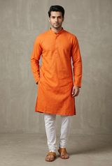 Orange Men's Cotton Kurta: Breezy meets - AI Model Photo 3