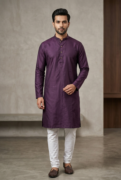 Purple Men's Cotton Kurta: & Sophisticated Wear - AI Model Photo 1