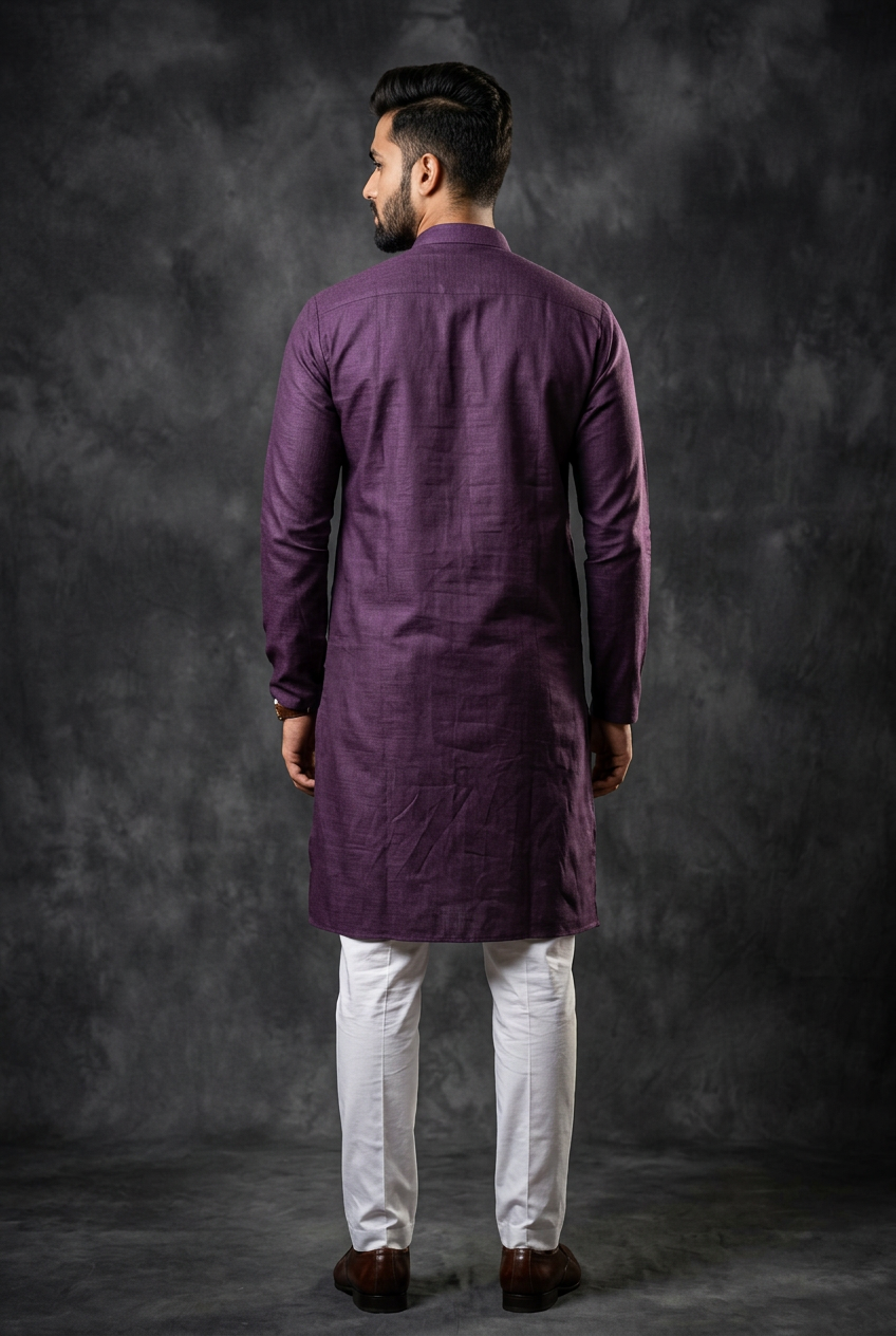 Purple Men's Cotton Kurta: & Sophisticated Wear - AI Model Photo 3