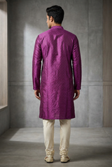 Purple Men's Diamond Pattern Kurta - AI Model Photo 2