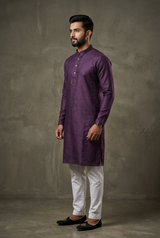Purple Men's Cotton Kurta: & Sophisticated Wear - AI Model Photo 2