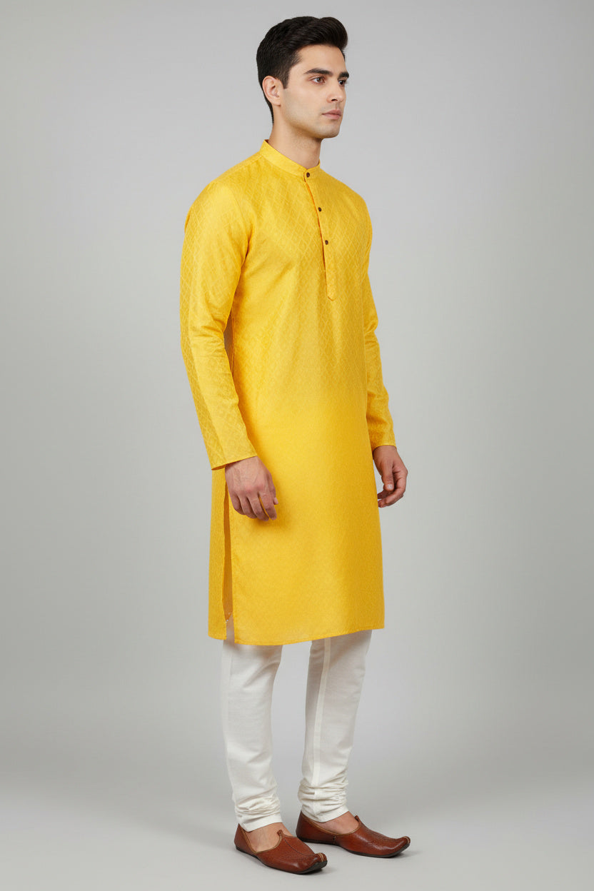Yellow Men's Kurta - Traditional Design Meets Modern - AI Model Photo 2