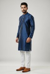 Navy Jodhpuri Suit: Men's Kurta-Pyjama - AI Model Photo 3