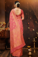 Peach Cotton Shimmer Saree with Stone Work and Designer Grand Pallu