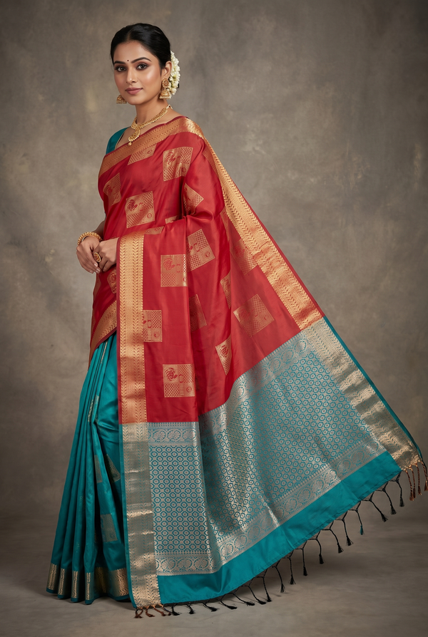 Maroon Semi Soft Silk Saree with Delicate Gold Zari Buttas and Floral Border, Includes Blouse Piece