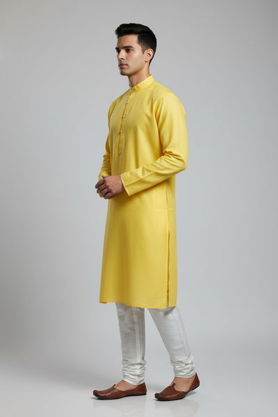 Yellow Cotton Plain Kurta - Breathable and Casual Wear - AI Model Photo 1