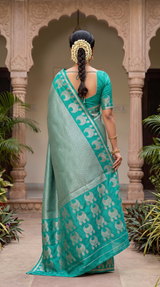 Green Semi Silk Saree with Jhumka Weaving in Pallu and Border, Blouse Piece Included