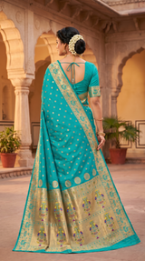 Rama Green Paithani Saree with Zari Woven Peacock Pallu and Design Border