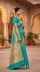 Rama Green Paithani Saree with Zari Woven Peacock Pallu and Design Border