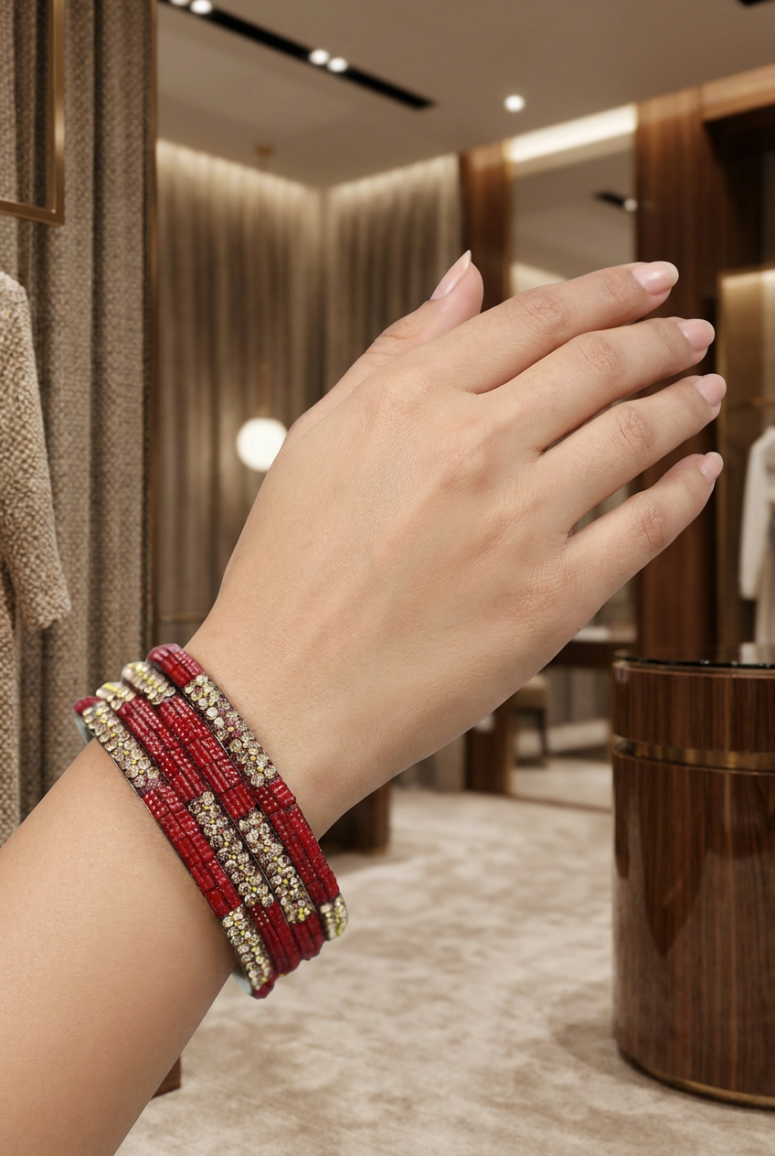 Multicolour Crystal Beaded Bangles Set with Gold-Tone Sparkle for Festive Wear, Weddings & Ethnic Styling