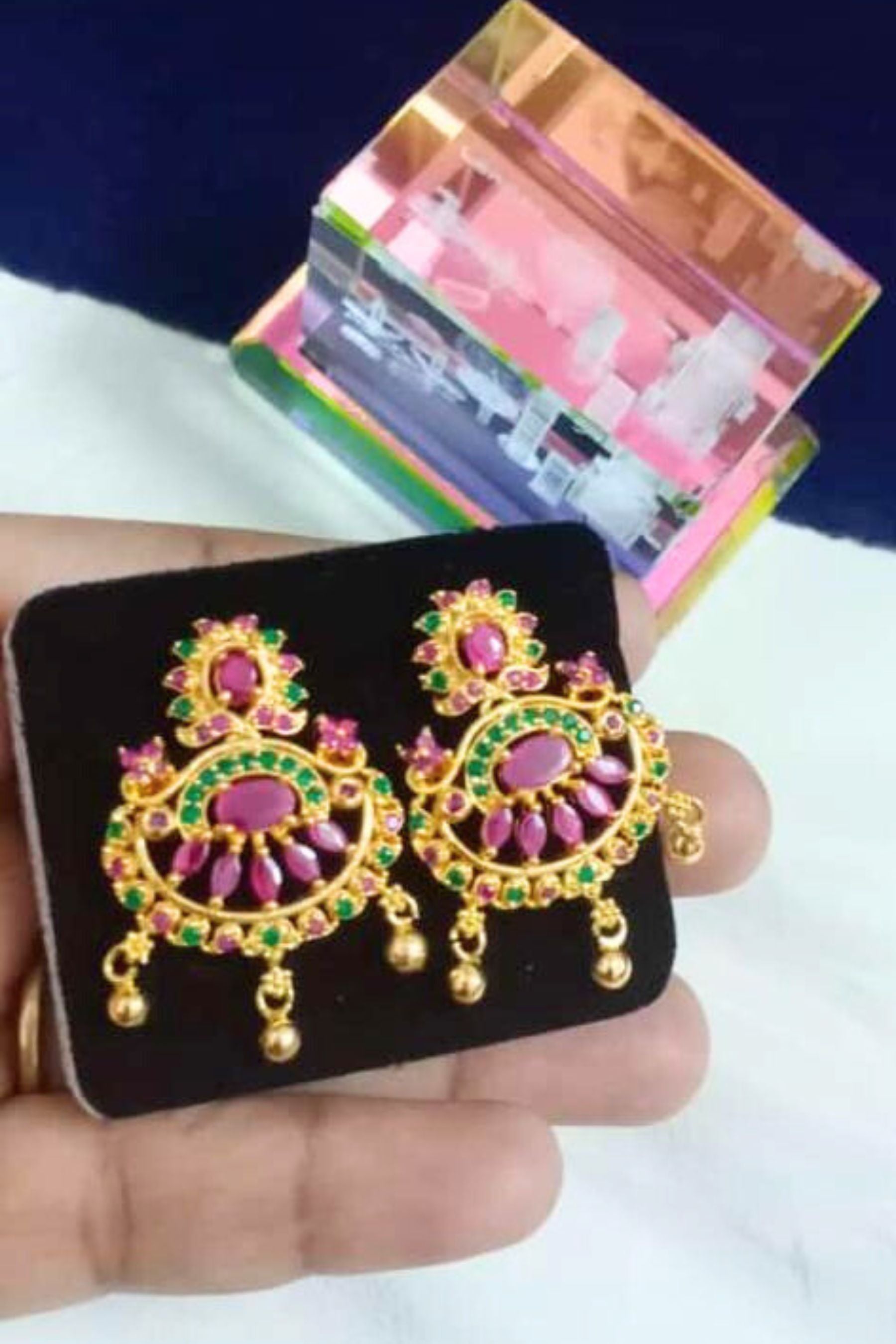 Radiant Micropolished South Screw Back Earrings with Authentic Kemp Jewelry JCS Fashions Pink and Green 1"