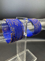 Kids Royal Blue Metal Bangles with Gold Glitter, Set of 24