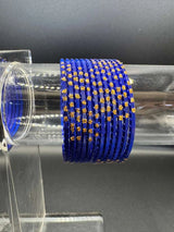 Kids Royal Blue Metal Bangles with Gold Glitter, Set of 24