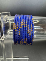 Royal Blue Kids Metal Bangles with Gold Glitter (24 Pieces) for Daily Wear