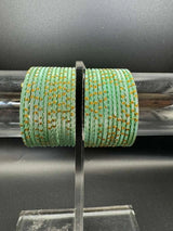 Kids Pista Green Metal Bangles with Gold Glitter (24 Pcs) for Traditional Ethnic Wear