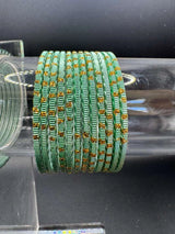 Kids Pista Green Metal Bangles with Gold Glitter (24 Pcs) for Traditional Ethnic Wear