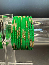 Kids Green Metal Bangles with Gold Glitter Finish - Pack of 24