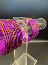 Purple and Gold Glitter Kids Metal Bangles Set (24 Pieces)